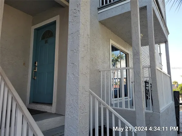 a view of a balcony from door