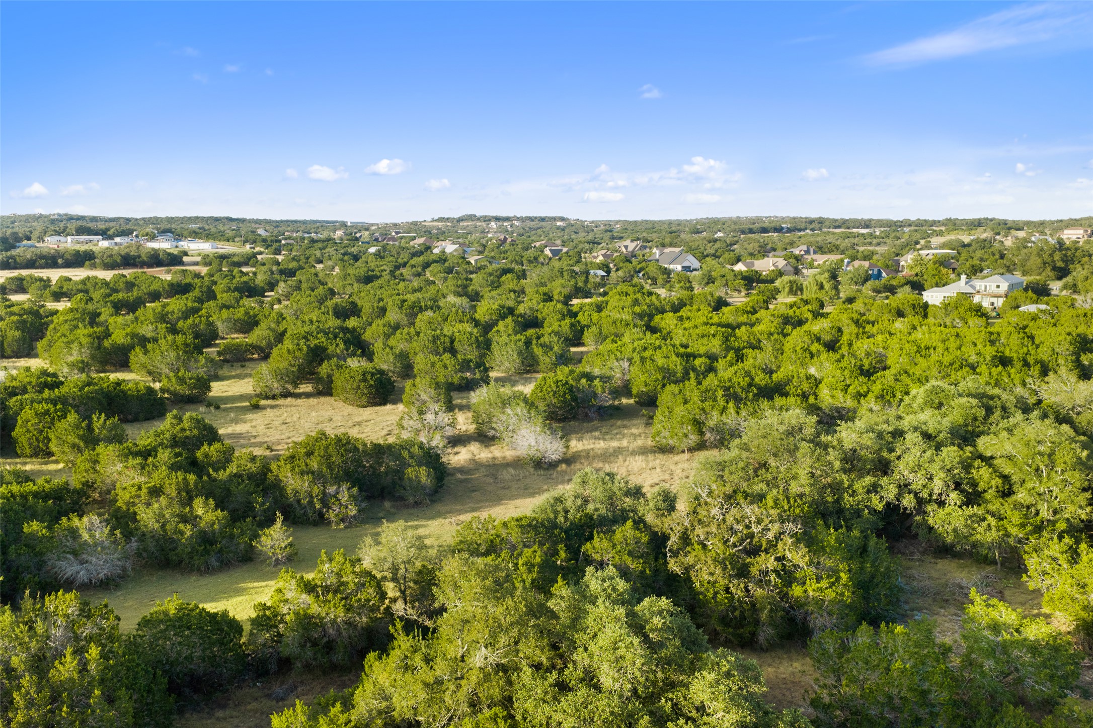 0 Hays Country Acres Road Dripping Springs, TX 78620 - Photo 26 of 33 Lush green trees and open space create a tranquil natural setting under a clear blue sky.