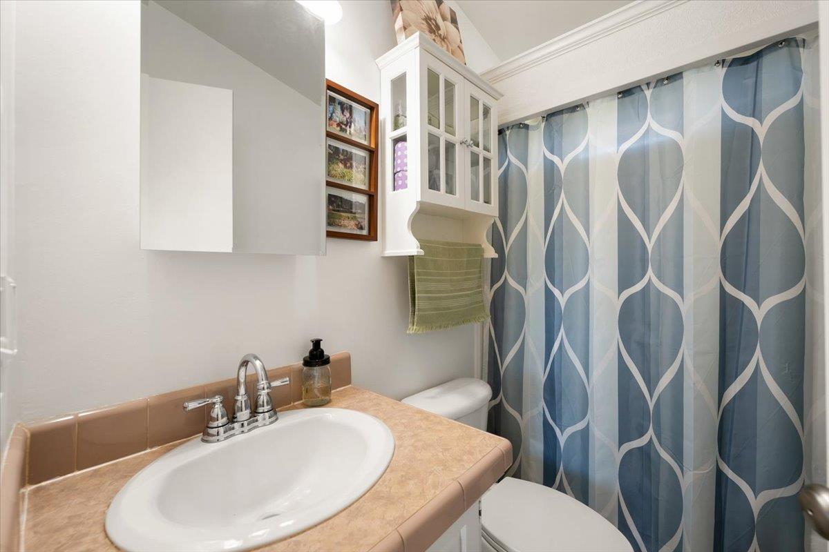 7155 Stewart Mine Road Placerville, CA 95667 - Photo 22 of 68 a bathroom with a sink toilet and a mirror