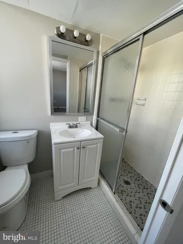 a bathroom with a sink a toilet a mirror and shower