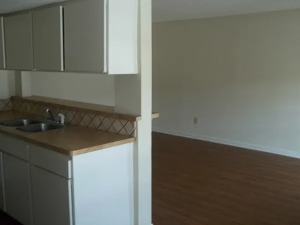 a kitchen with a sink and cabinets