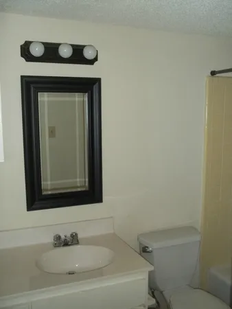 a bathroom with a toilet sink and mirror