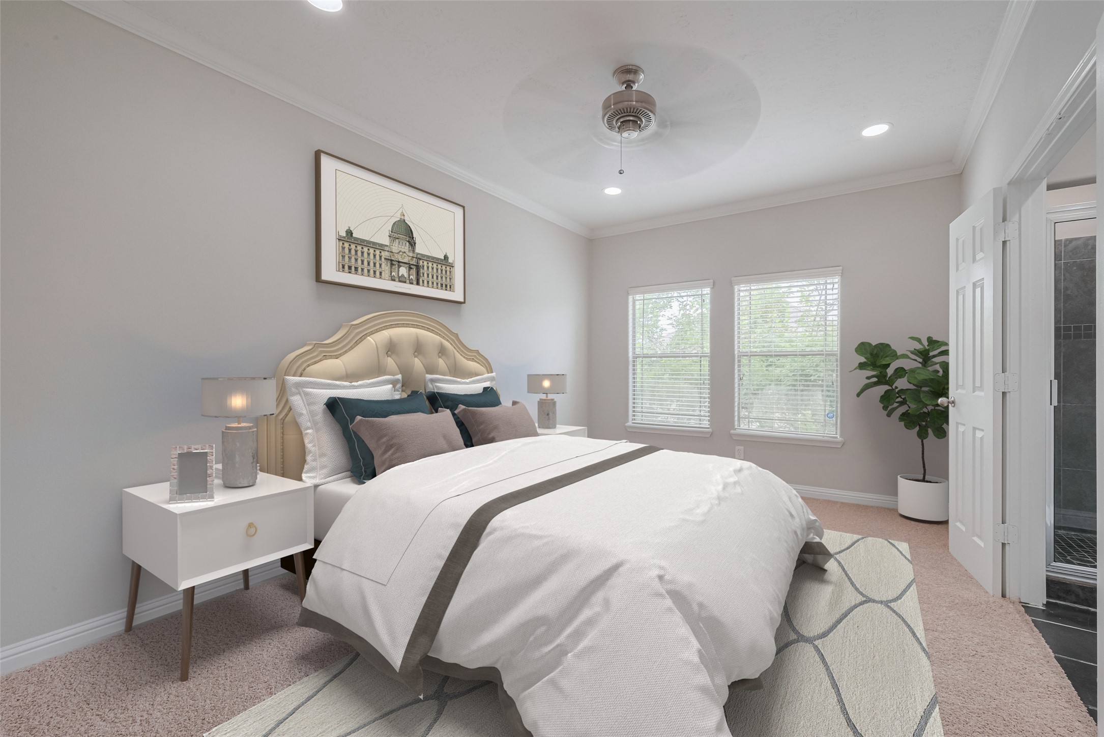 15210 Addicks Stone Drive, Unit B Houston, TX 77082 - Photo 16 of 31 a bedroom with a bed and a potted plant