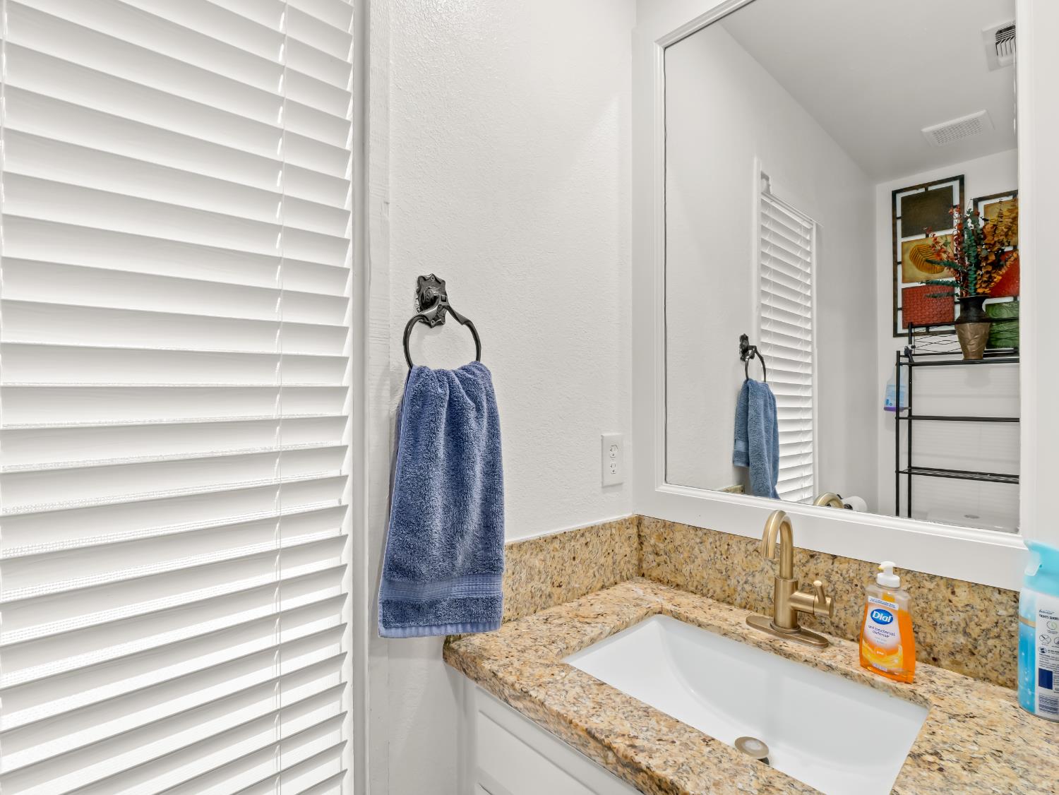 1691 South Bailey Avenue Fresno, CA 93727 - Photo 33 of 41 a bathroom with a granite countertop sink and a mirror