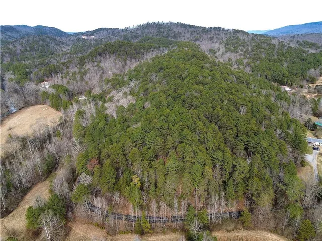 a view of a town with mountains in the background