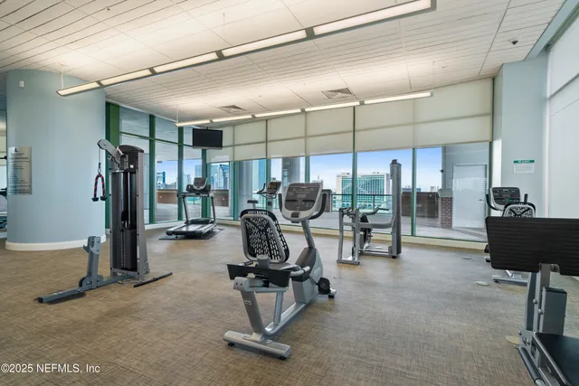 a view of a room with gym equipment