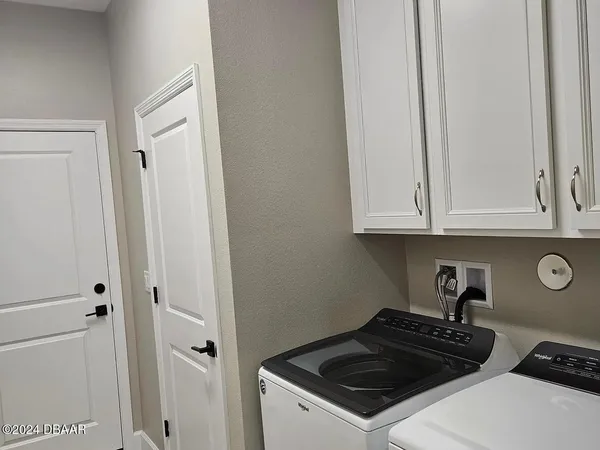 a close view of a sink a washer and dryer