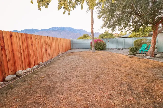 a view of a house with backyard and a tree