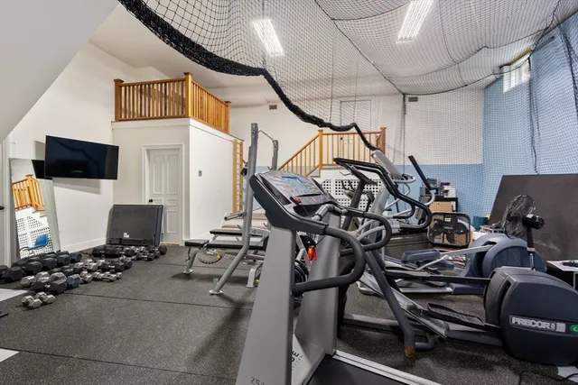 a view of a room with gym equipment