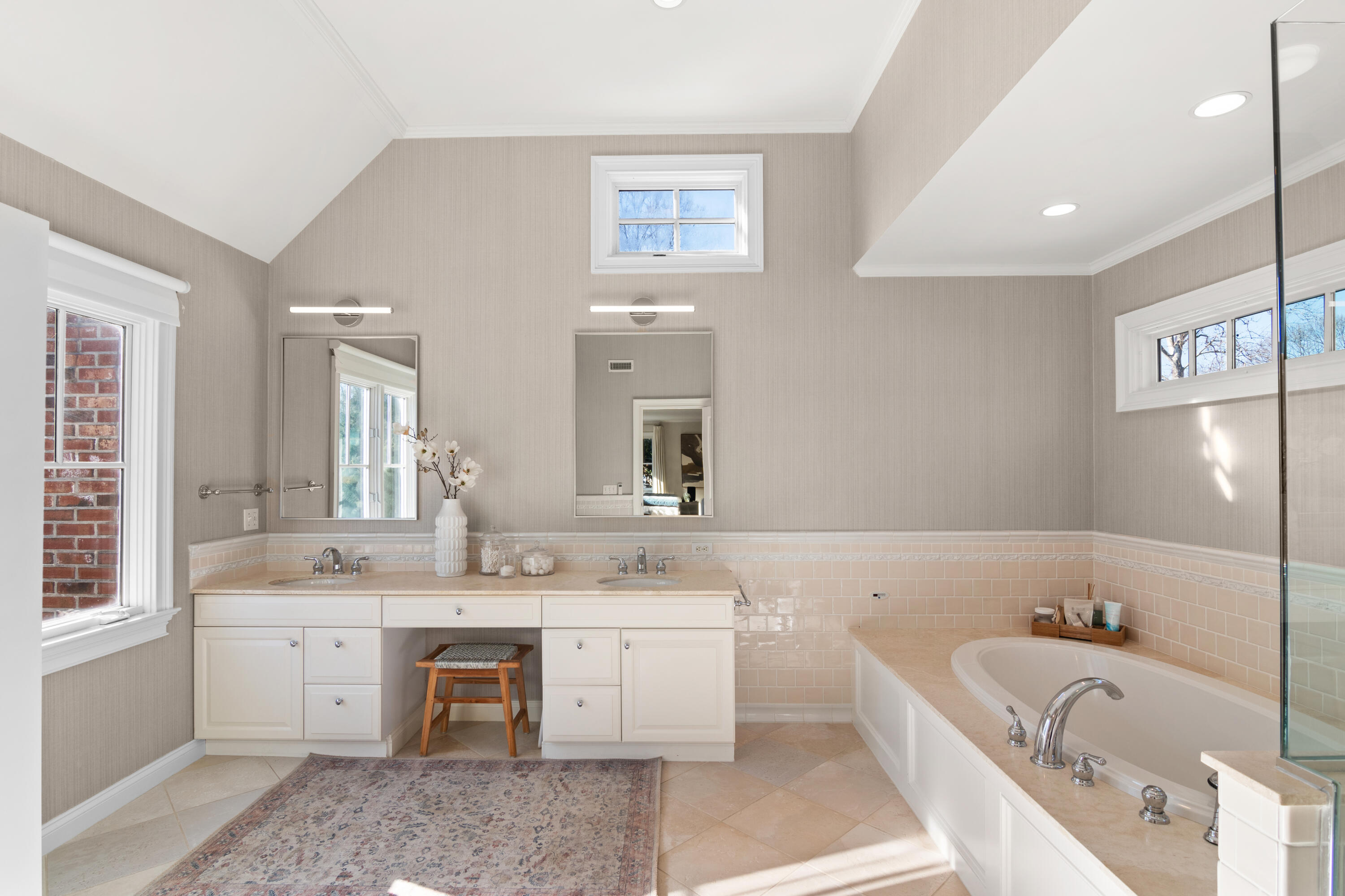 12 1/2 Ridgewood Road Rowayton, CT 06853 - Photo 12 of 25 a bathroom with a granite countertop sink mirror and bathtub
