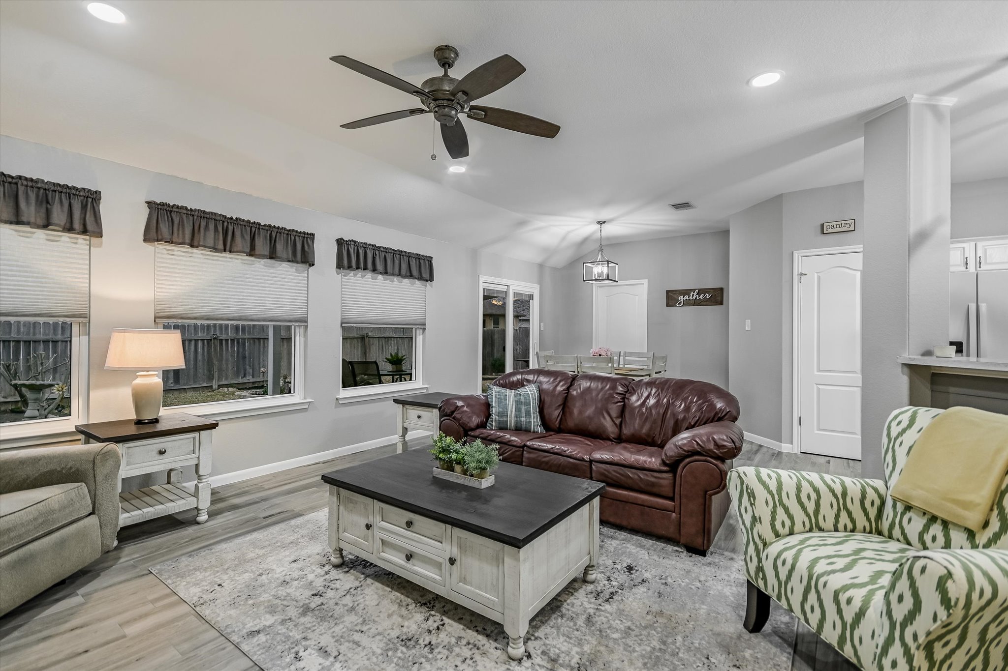 1312 Pigeon View Street Round Rock, TX 78665 - Photo 5 of 30 Living area featuring ceiling fan, wood finished floors, and recessed lighting