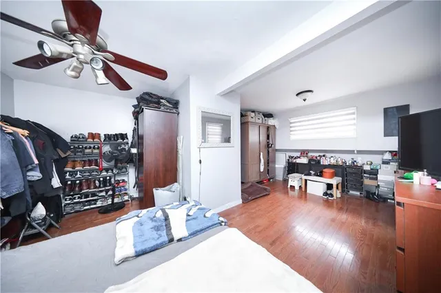 a workspace with furniture and wooden floor