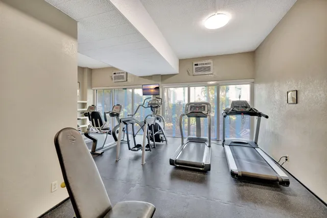 a view of a room with gym equipment