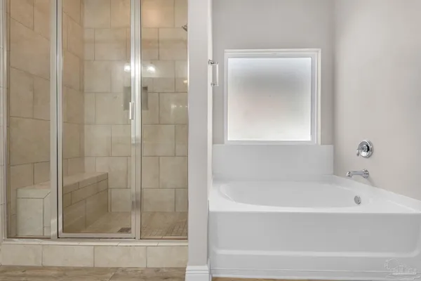 a bathroom with a bathtub