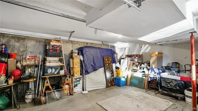 a view of a storage room with furniture