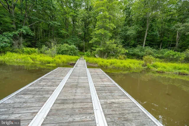 a view of a lake with houses in the background