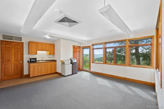 a large room with a large window