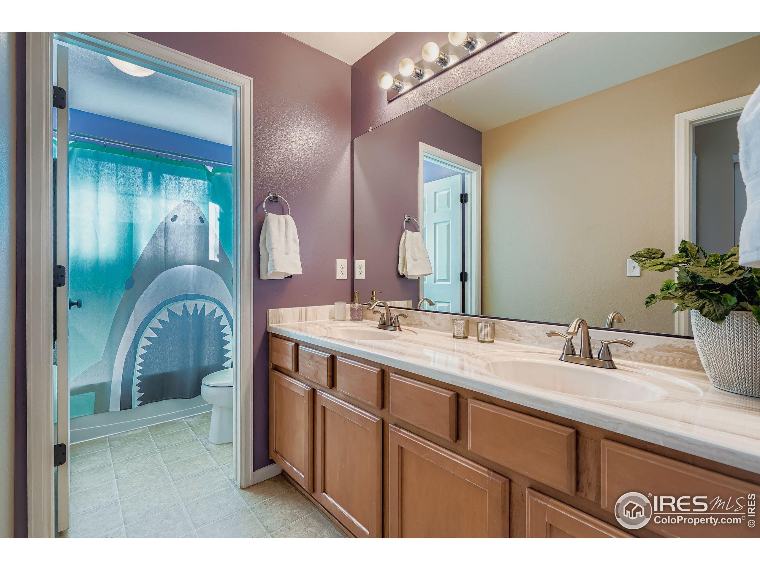2011 Alpine Drive Erie, CO 80516 - Photo 19 of 21 a en suite bathroom with a granite countertop sink and a mirror