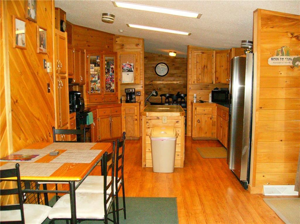 Center island and dining area in the...