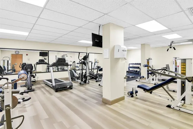 a view of a room with gym equipment
