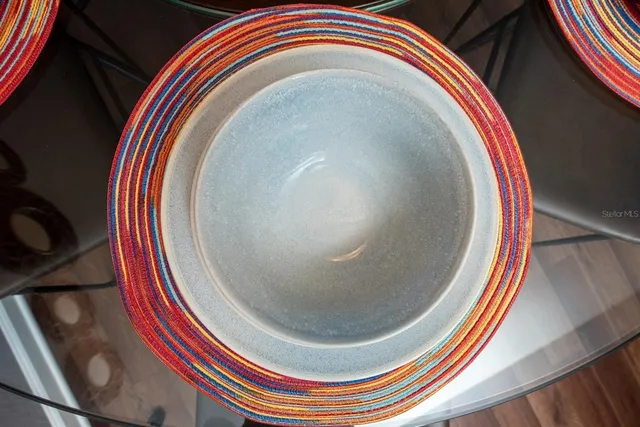 a aerial view of a kitchen