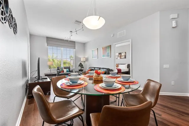 a table and chairs in a room