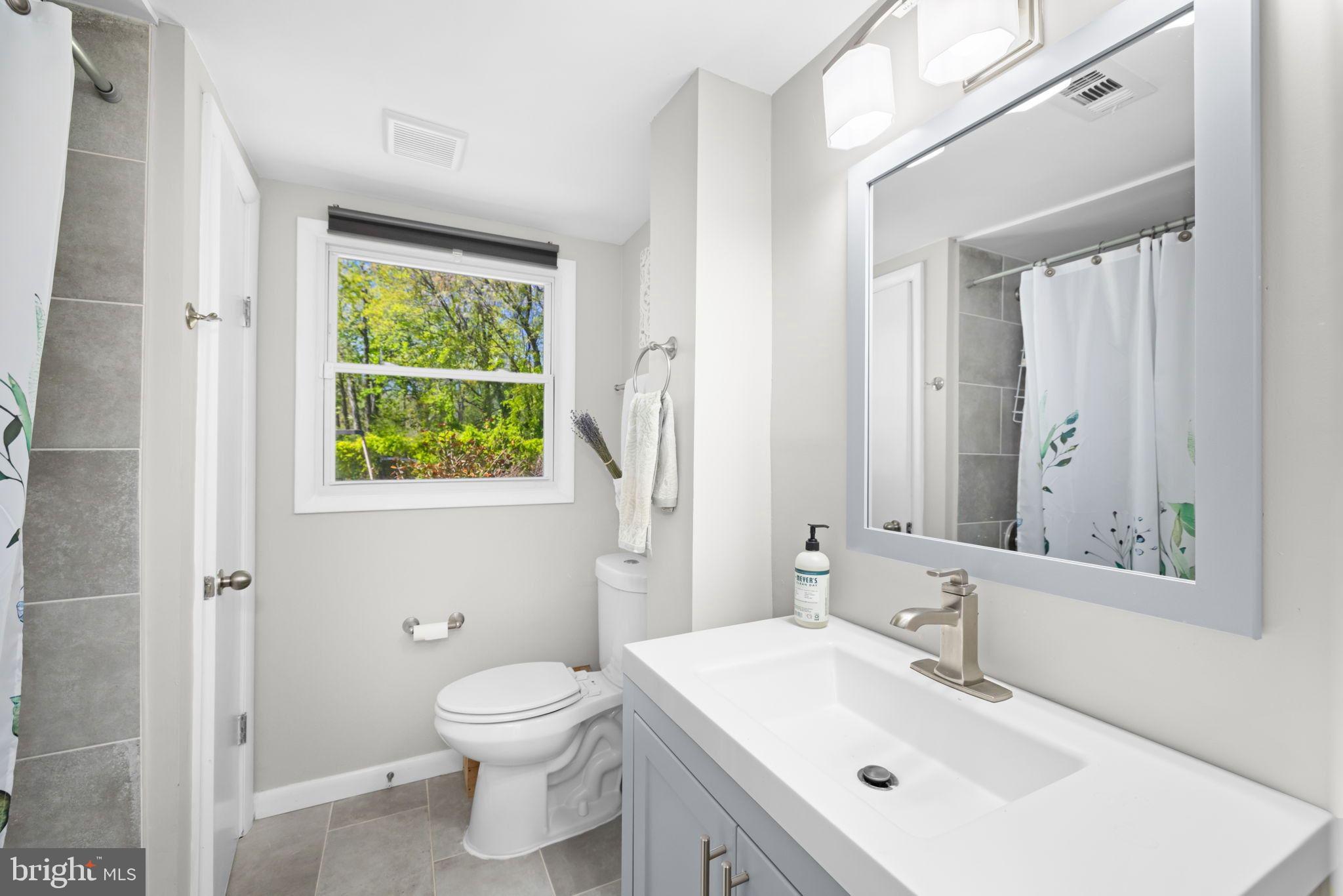 6502 Haystack Road Alexandria, VA 22310 - Photo 21 of 30 a bathroom with a toilet a sink a mirror and a window