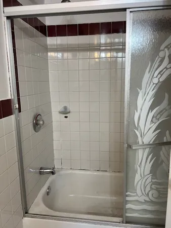 a bathroom with a bathtub