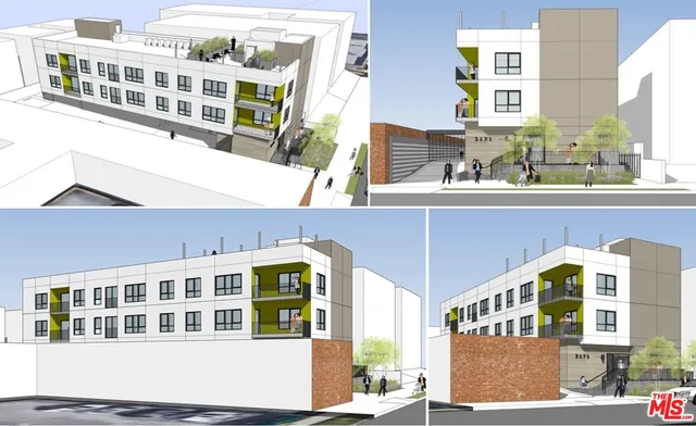 a view of a building from a balcony