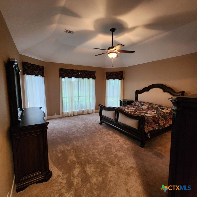 11710 Uplands Ridge Drive Austin, TX 78738 - Photo 24 of 33 a spacious bedroom with a bed and a chandelier