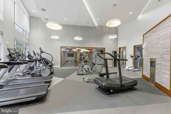 a view of a room with gym equipment