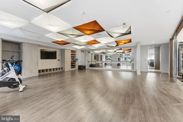 a view of a room with gym equipment