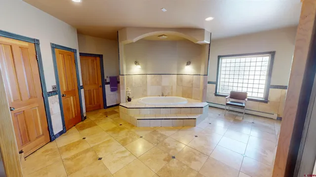 a bathroom with a bathtub