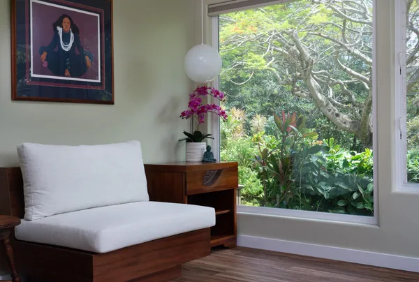 a living room with furniture and a window