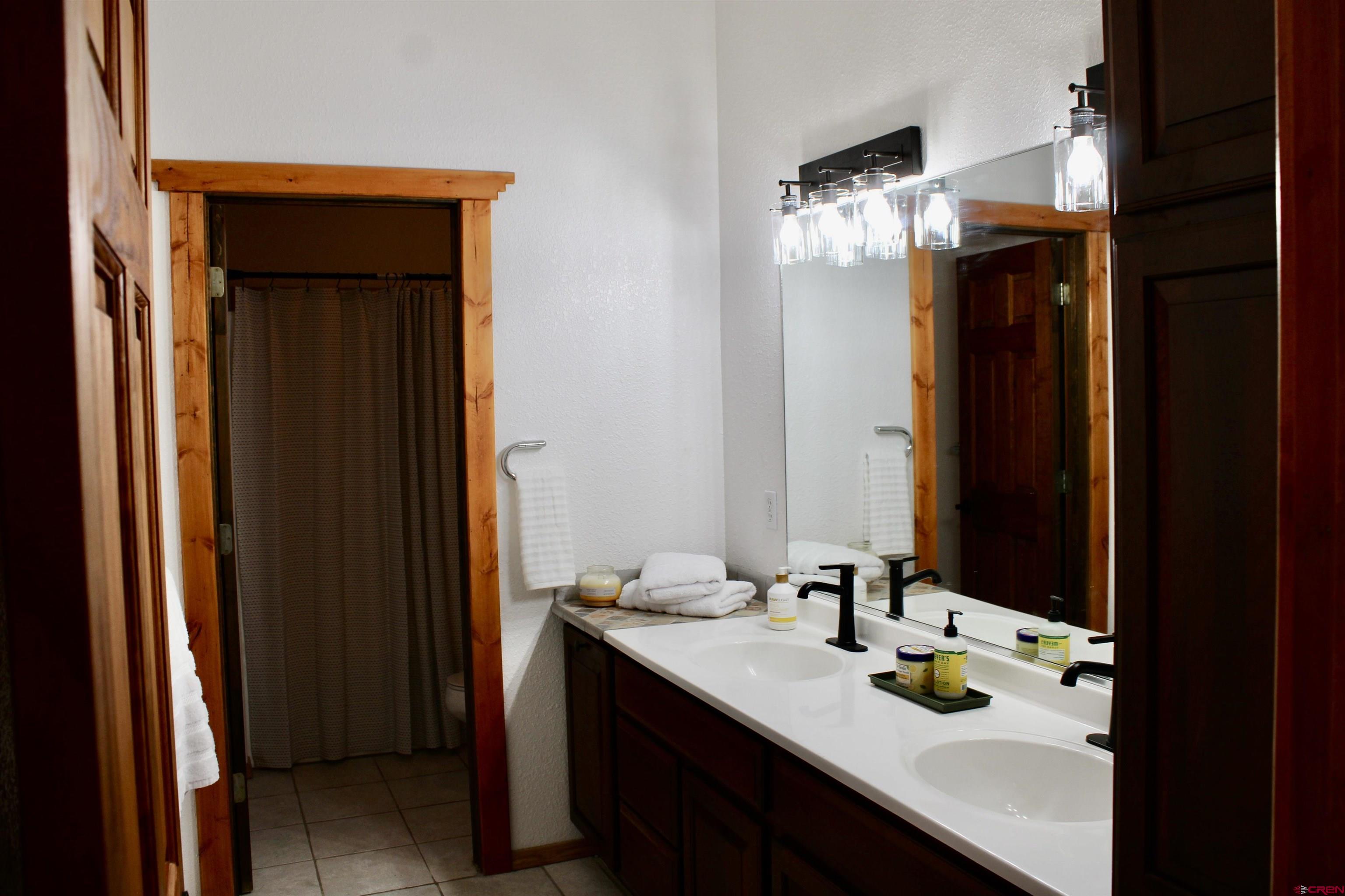 59 Rincon Court Pagosa Springs, CO 81147 - Photo 17 of 37 a bathroom with a sink vanity and a mirror