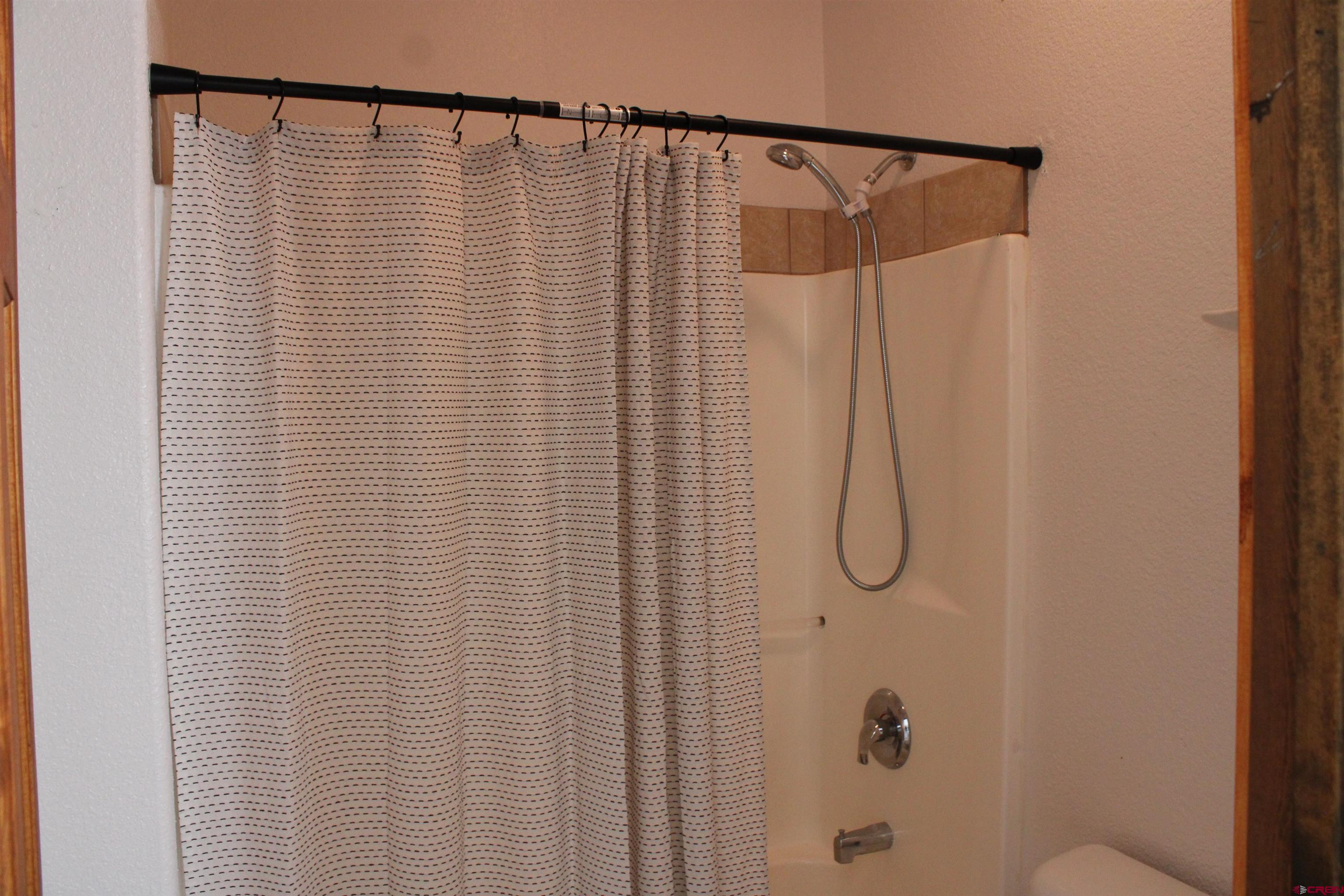 59 Rincon Court Pagosa Springs, CO 81147 - Photo 19 of 37 a bathroom with a shower curtain and a window