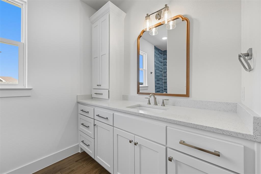 104 Cardinal Wds Granbury, TX 76049 - Photo 13 of 23 Bathroom featuring vanity and dark wood-type flooring