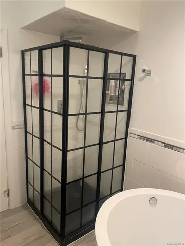 a bathroom with a bathtub