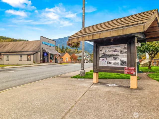 a front view of a building with a street