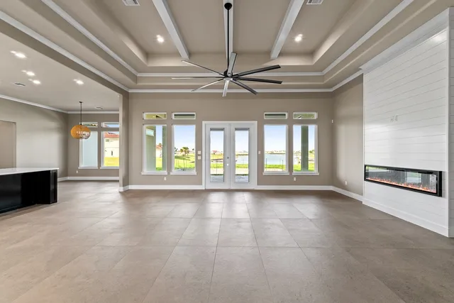 a view of an entryway with a chandelier