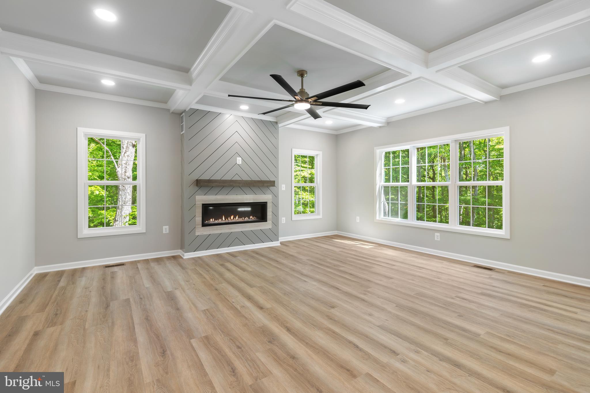 1 Riley Road Warrenton, VA 20187 - Photo 5 of 24 an empty room with windows a fireplace and a ceiling fan