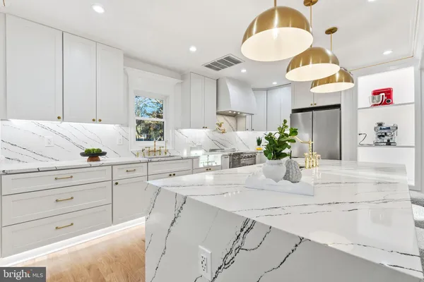 a view of cabinets a potted plant and a kitchen countertops