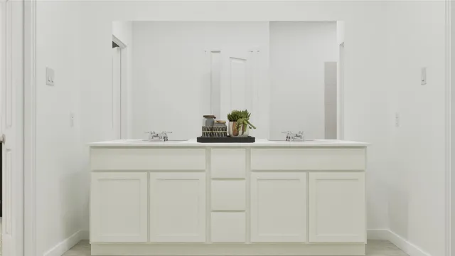 a bathroom with a sink and vanity