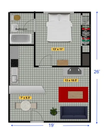 a picture of a bench in front of a building