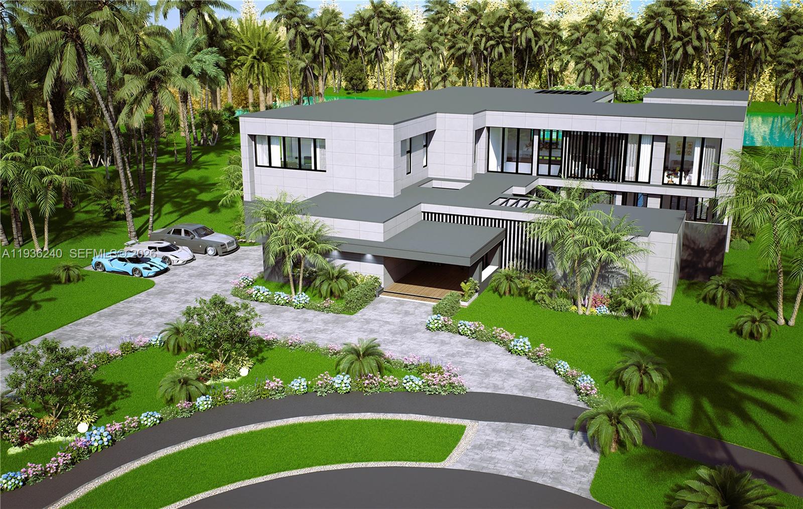 a front view of a house with a garden