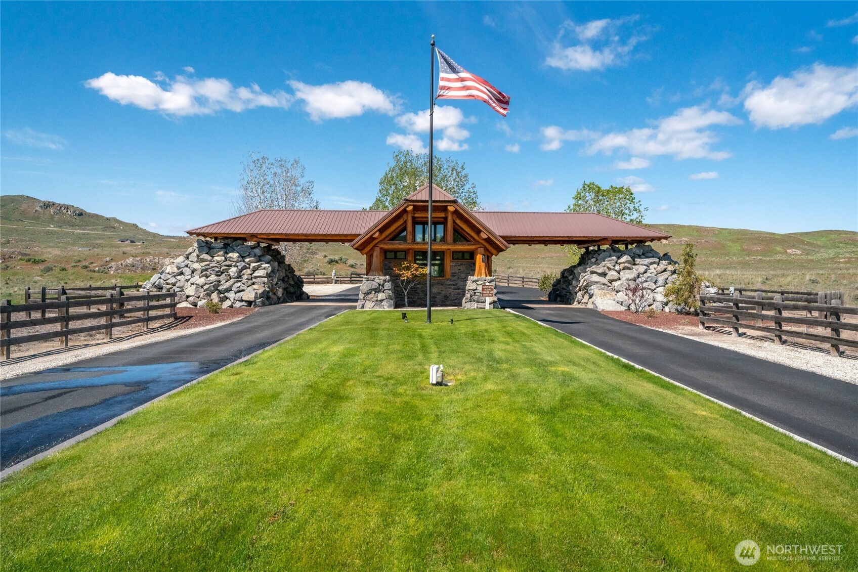 a swimming pool with trees in the background