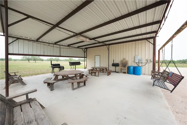 a building outdoor space with patio furniture