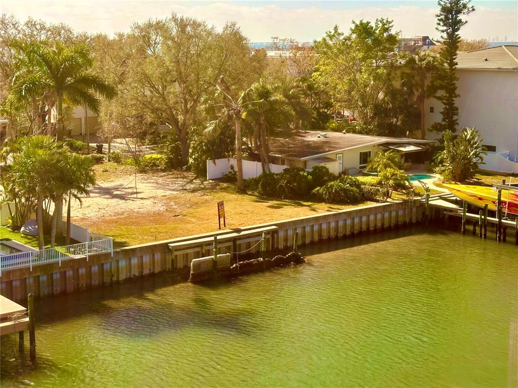 a view of an ocean with trees