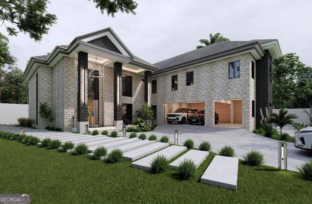 a front view of a house with garden