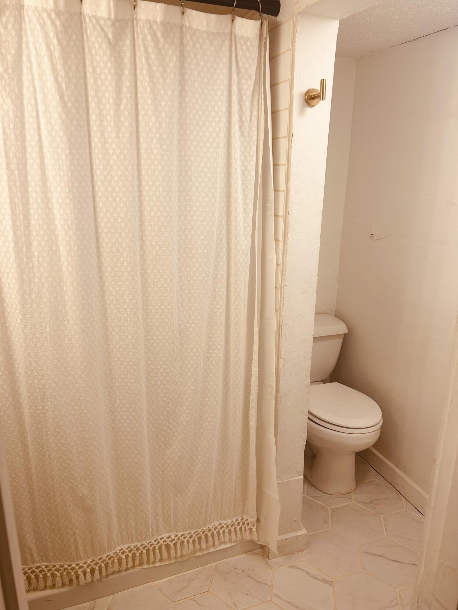 2436 24th Street, Unit BACK Lubbock, TX 79411 - Photo 6 of 6 a white toilet sitting next to a white curtain